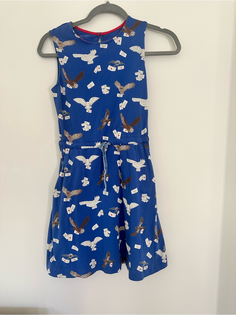 Mini Boden Harry Potter Sleeveless Owl Letter Tie Waist Dress